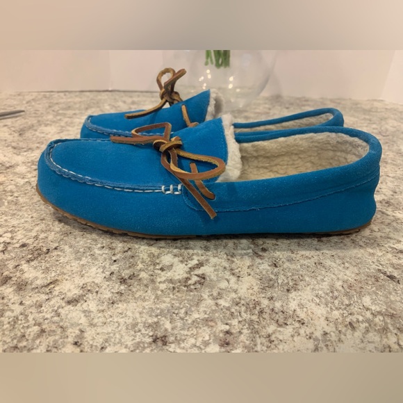 Lands End teal Suede Leather Moccasins Slippers Shoes Size 8 - Picture 4 of 9